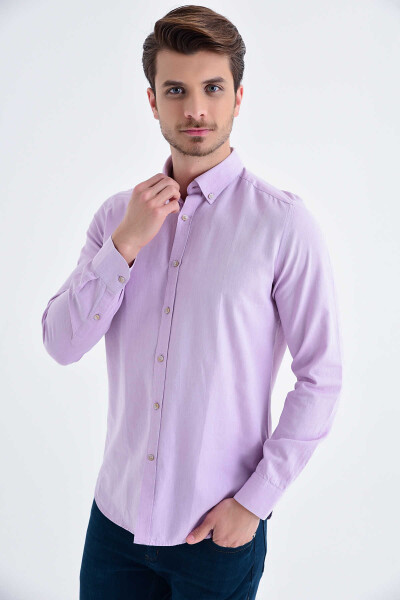 Slim Fit Lila Gömlek - 1