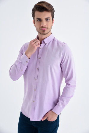 Slim Fit Lila Gömlek - 5