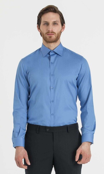 Slim Fit Mavi Gömlek - 1