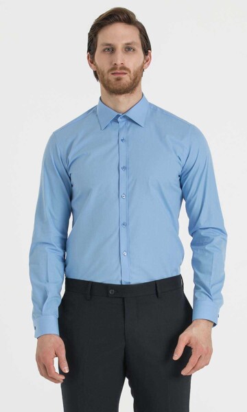Slim Fit Mavi Gömlek - 1