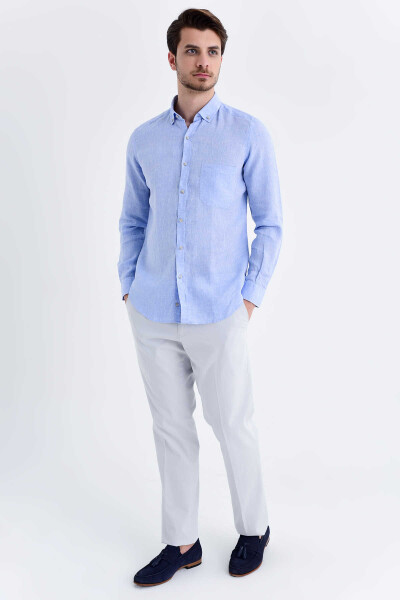 Mavi Slim Fit Keten Gömlek - 7