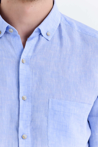 Mavi Slim Fit Keten Gömlek - 8