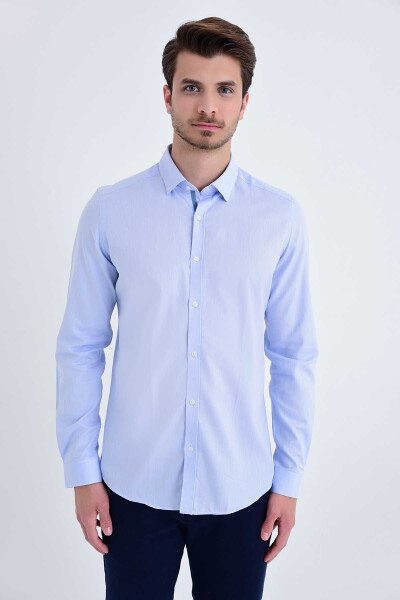 Slim Fit Mavi Gömlek - 1