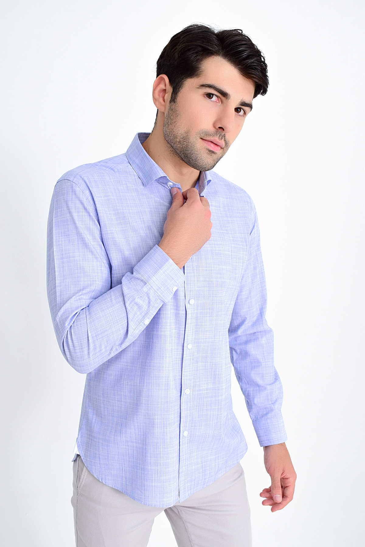 Mavi Slim Fit Pamuklu Uzun Kol Gömlek - 3