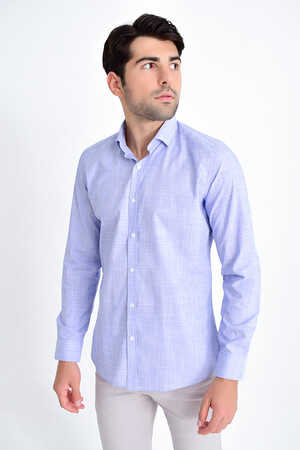 Mavi Slim Fit Pamuklu Uzun Kol Gömlek - 6