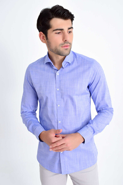 Mavi Slim Fit Pamuklu Uzun Kol Gömlek - 1
