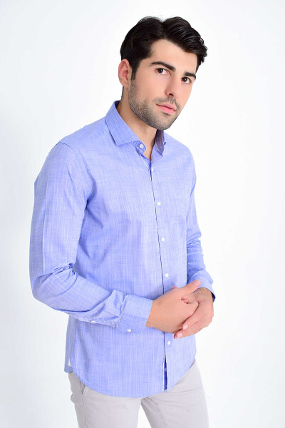 Mavi Slim Fit Pamuklu Uzun Kol Gömlek - 3