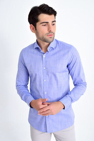 Mavi Slim Fit Pamuklu Uzun Kol Gömlek - 6