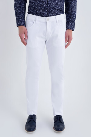Beyaz Desenli Slim Fit Pantolon - 10