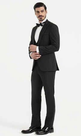 Slim Fit Siyah Damatlık/Smokin - 5