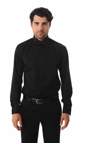 Slim Fit Siyah Gömlek - 1