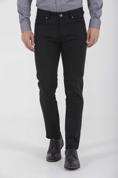 Siyah Slim Fit Düz Düşük Bel Kanvas Pantolon - 4
