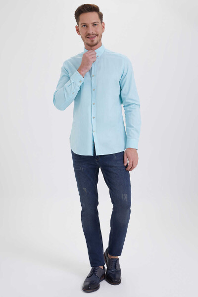Slim Fit Turkuaz Gömlek - 2
