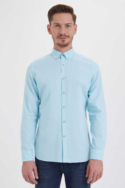 Slim Fit Turkuaz Gömlek - 1