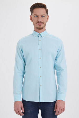 Slim Fit Turkuaz Gömlek - 5