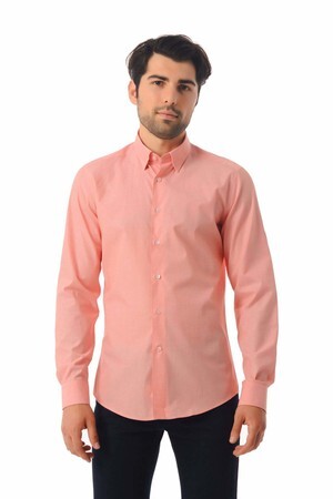 Slim Fit Turuncu Gömlek - 5