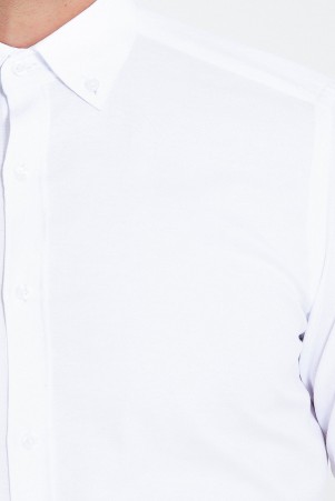 Beyaz Slim Fit Düz Pamuklu Uzun Kol Gömlek - Thumbnail
