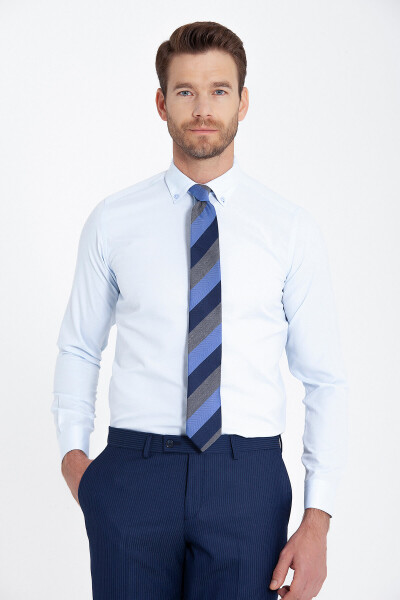 Mavi Slim Fit Pamuklu Uzun Kol Gömlek - 10