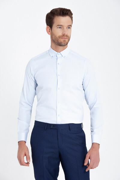 Mavi Slim Fit Pamuklu Uzun Kol Gömlek - 12