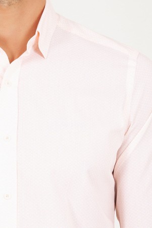 Pembe Slim Fit Baskılı 100% Pamuk Uzun Kol Gömlek - Thumbnail