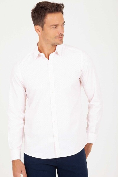 Pembe Slim Fit Baskılı 100% Pamuk Uzun Kol Spor Gömlek - 2