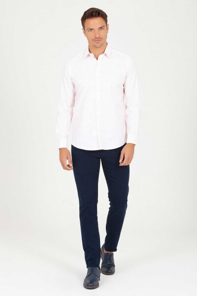 Pembe Slim Fit Baskılı 100% Pamuk Uzun Kol Spor Gömlek - 3