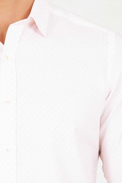 Pembe Slim Fit Baskılı 100% Pamuk Uzun Kol Spor Gömlek - 4