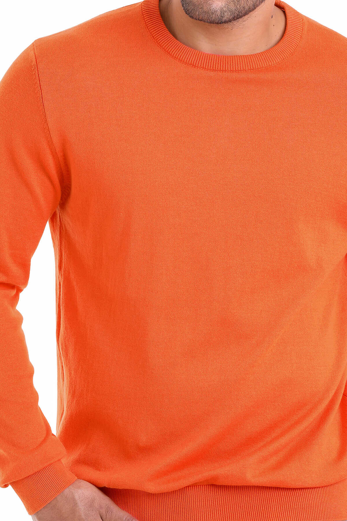 Pembe Regular Fit Bisiklet Yaka 100% Pamuklu Triko Kazak - 8