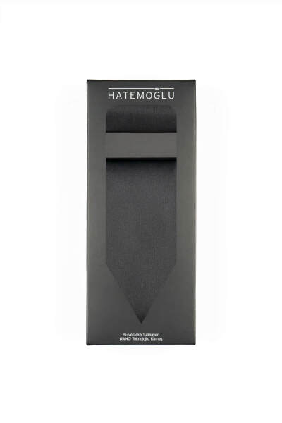 Su ve Leke Tutmayan 7 Cm Siyah Kravat ve Mendil Seti - 6