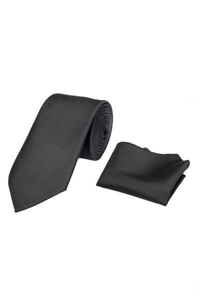 Su ve Leke Tutmayan 7 Cm Siyah Kravat ve Mendil Seti - 8
