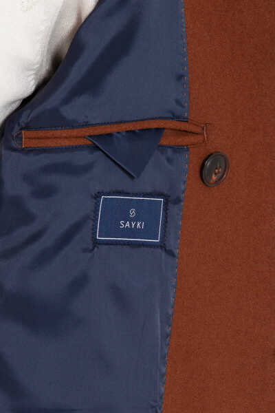 Yakası Kürklü Kruvaze Kiremit Kaban - 10