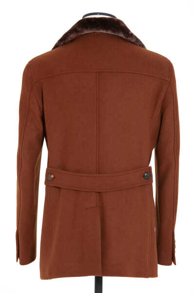 Yakası Kürklü Kruvaze Kiremit Kaban - 13