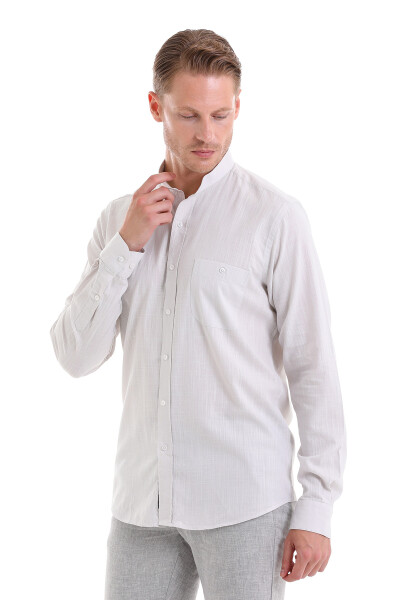 Taş Comfort Fit 100% Pamuk Hakim Yaka Uzun Kollu Spor Gömlek - 4