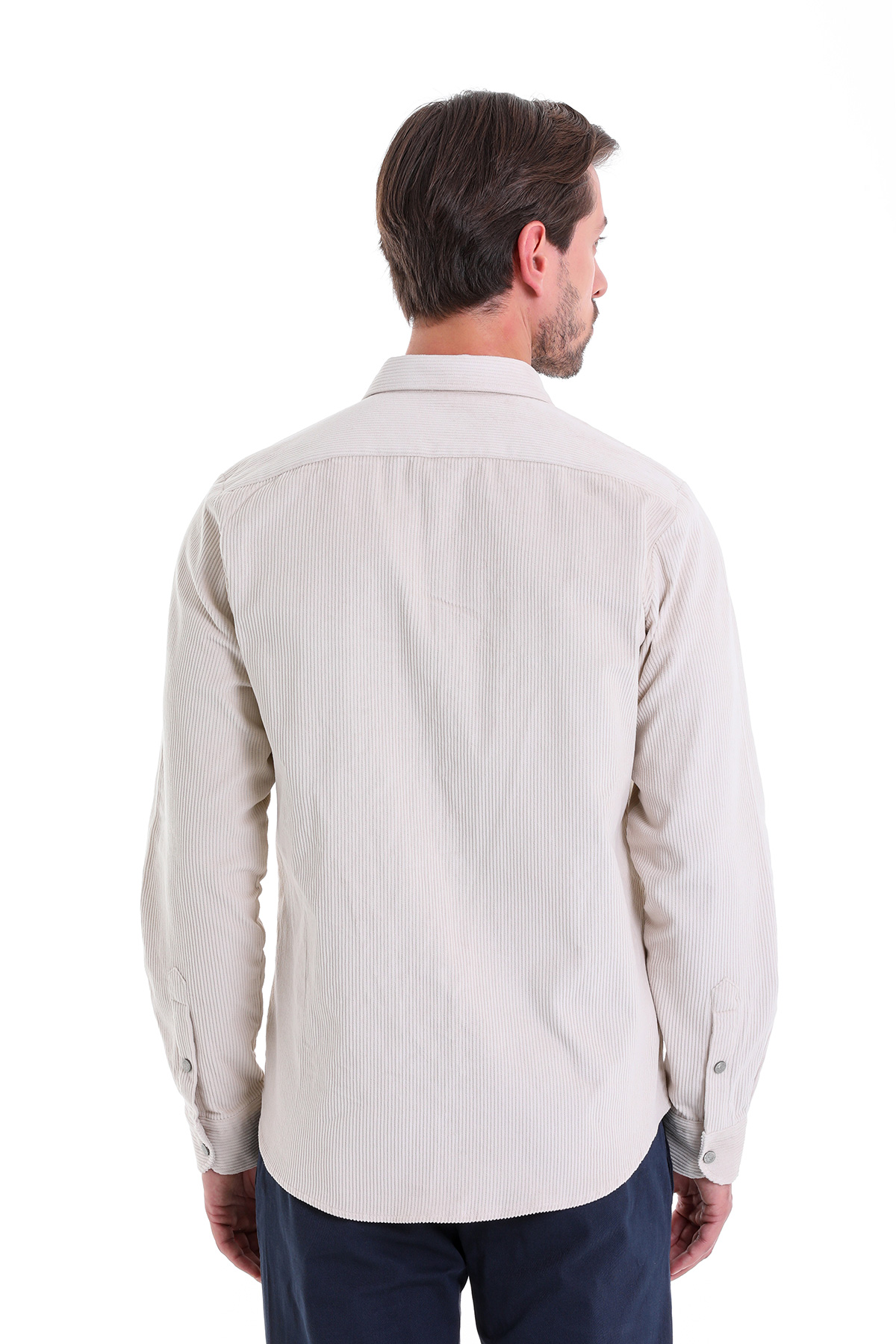 Taş Comfort Fit Düz %100 Pamuk Slim Yaka Kadife Uzun Kollu Gömlek Ceket