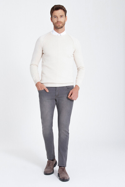 Taş Regular Fit Desenli Bisiklet Yaka Pamuklu Triko Kazak - 13