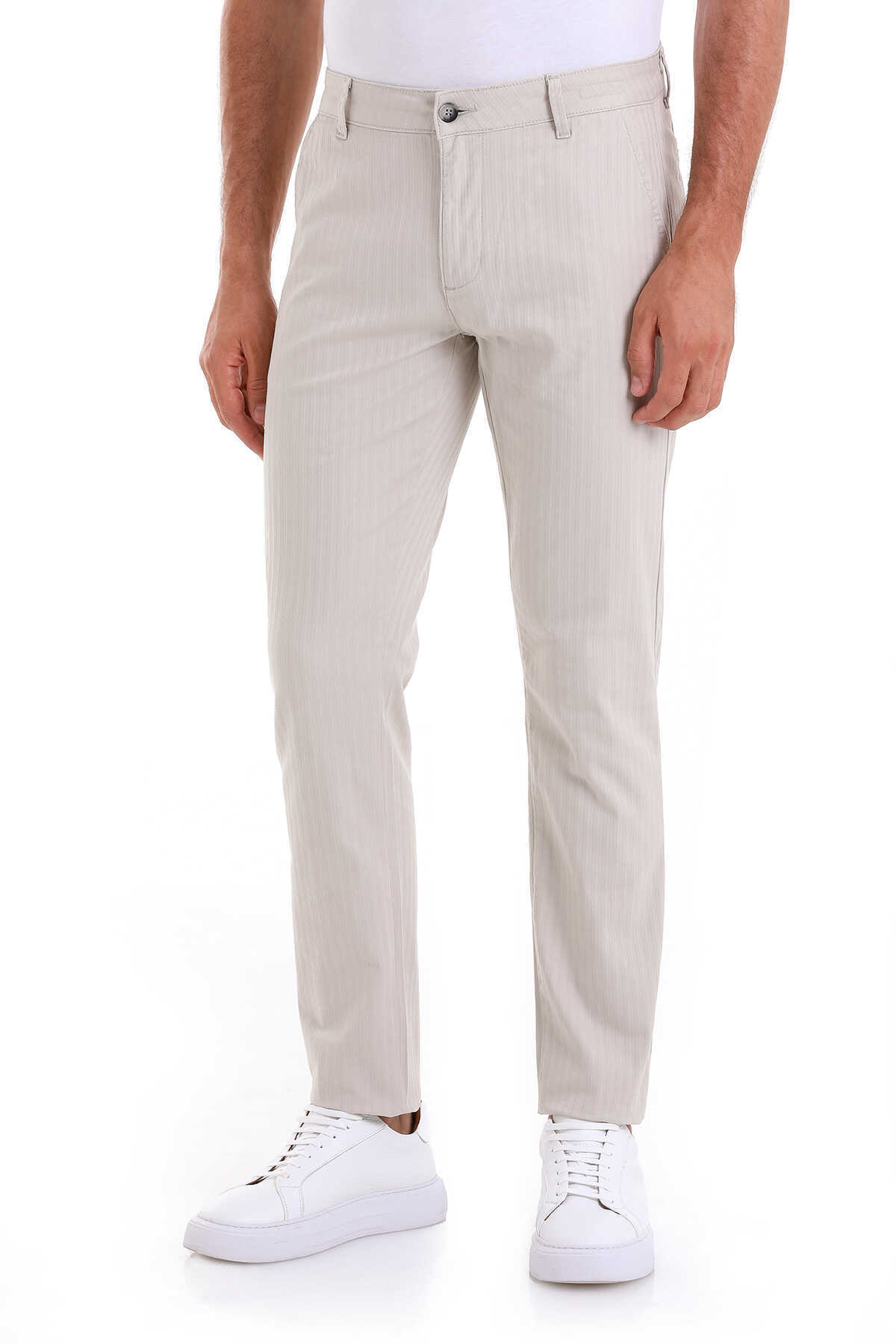 Taş Dinamik Fit Desenli Pamuklu Yandan Cep Kanvas Pantolon - 1