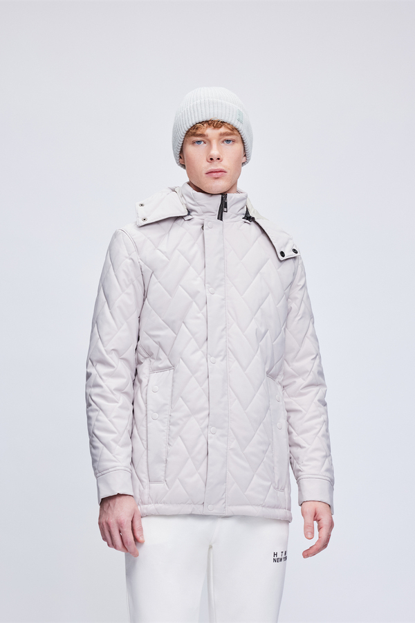 Taş Regular Fit Hakim Yaka Kapitone Kapüşonlu Mont - HATEMOĞLU