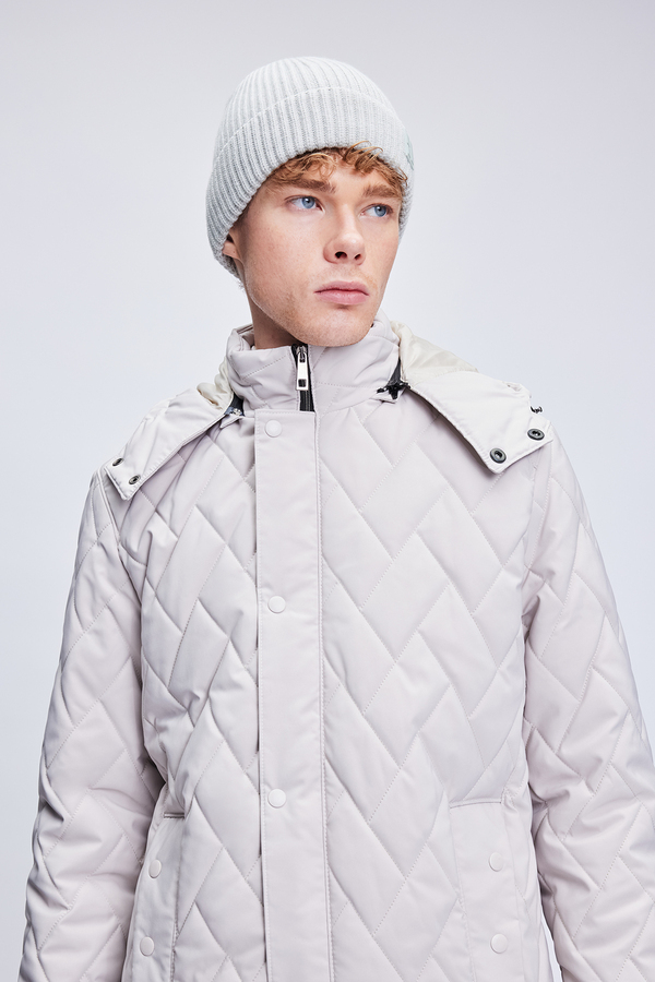 Taş Regular Fit Hakim Yaka Kapitone Kapüşonlu Mont - 4