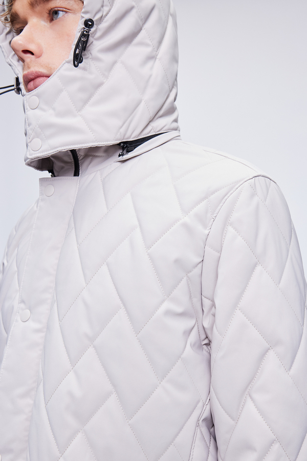 Taş Regular Fit Hakim Yaka Kapitone Kapüşonlu Mont - 6