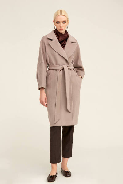 Saykı Woman Taş Regular Fit Ceket Yaka Kaşe Yünlü Oversize Manto - 1