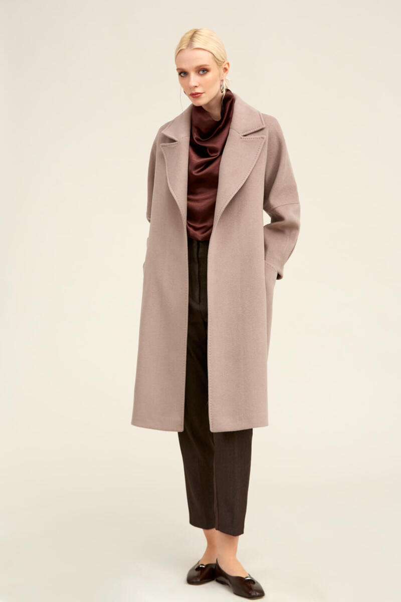 Saykı Woman Taş Regular Fit Ceket Yaka Kaşe Yünlü Oversize Manto - Saykı Woman (1)