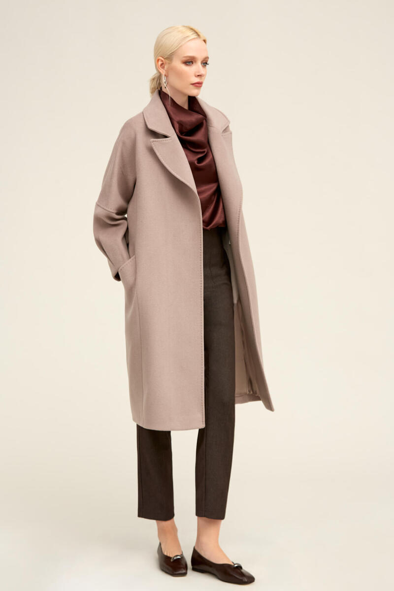 Saykı Woman Taş Regular Fit Ceket Yaka Kaşe Yünlü Oversize Manto - Saykı Woman (1)