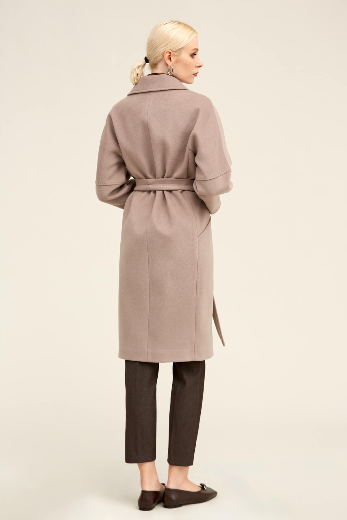 Saykı Woman Taş Regular Fit Ceket Yaka Kaşe Yünlü Oversize Manto - 10