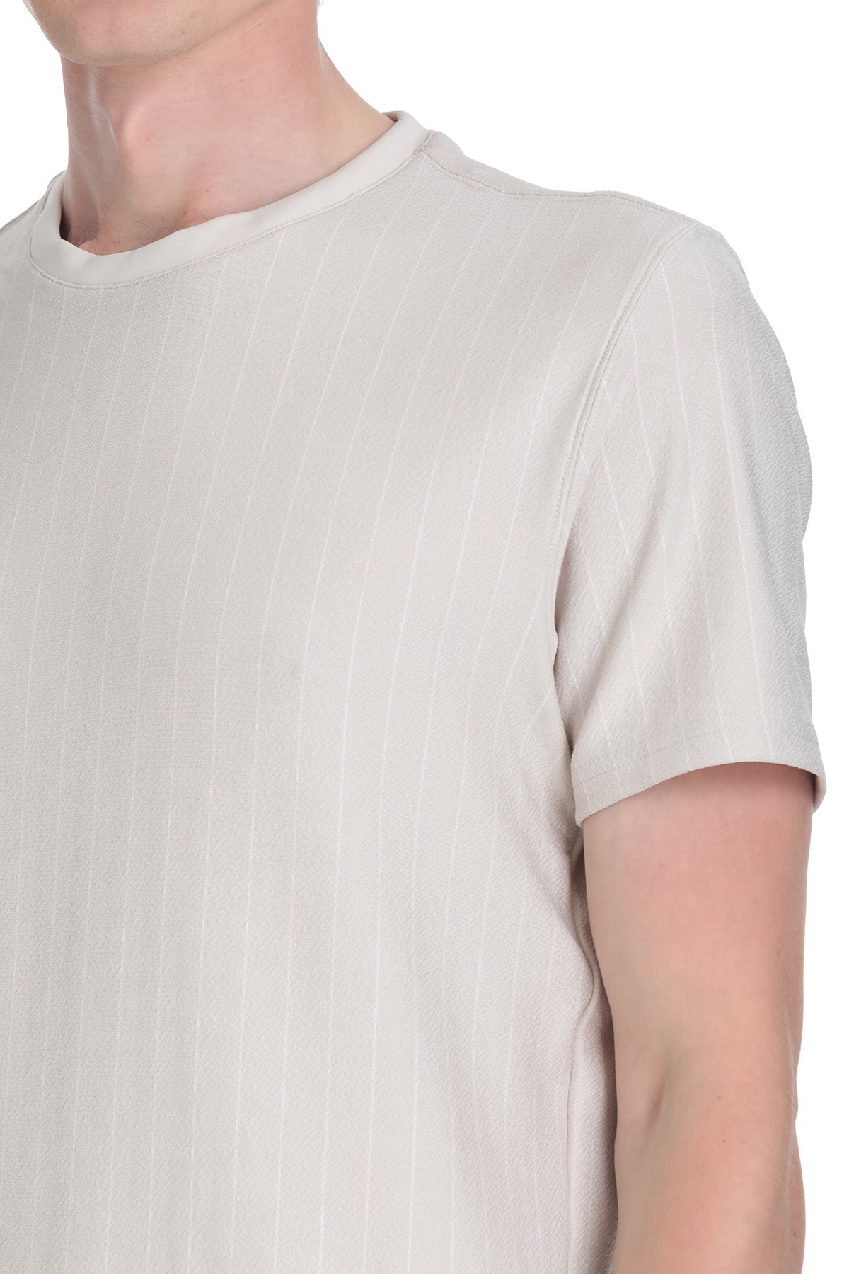 Taş Regular Fit Çizgili Bisiklet Yaka Tişört - 4