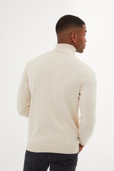 Taş Regular Fit Desenli Pamuklu Balıkçı Yaka Triko Kazak - 14