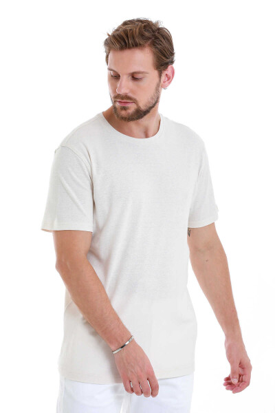 Taş Regular Fit Bisiklet Yaka Keten Tişört - 3