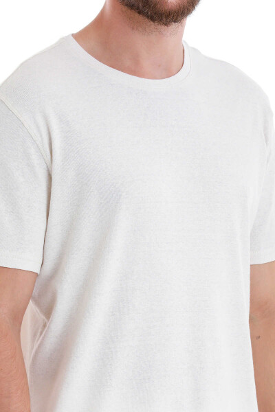 Taş Regular Fit Bisiklet Yaka Keten Tişört - 5