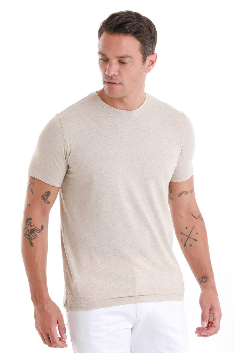 Taş Regular Fit Bisiklet Yaka Keten Tişört - Hatem Saykı (1)