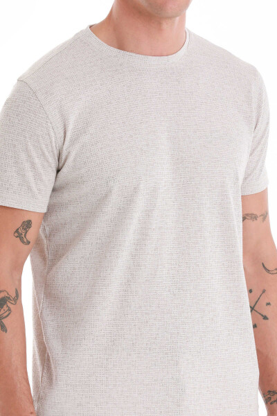 Taş Regular Fit Jakarlı Bisiklet Yaka Keten Tişört - 5