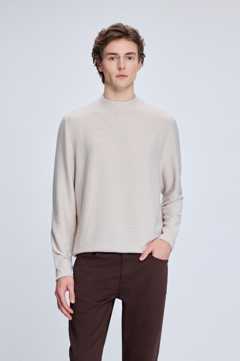 Taş Regular Fit Jakarlı Yarım Balıkçı Yaka Sweatshirt - Hatem Saykı